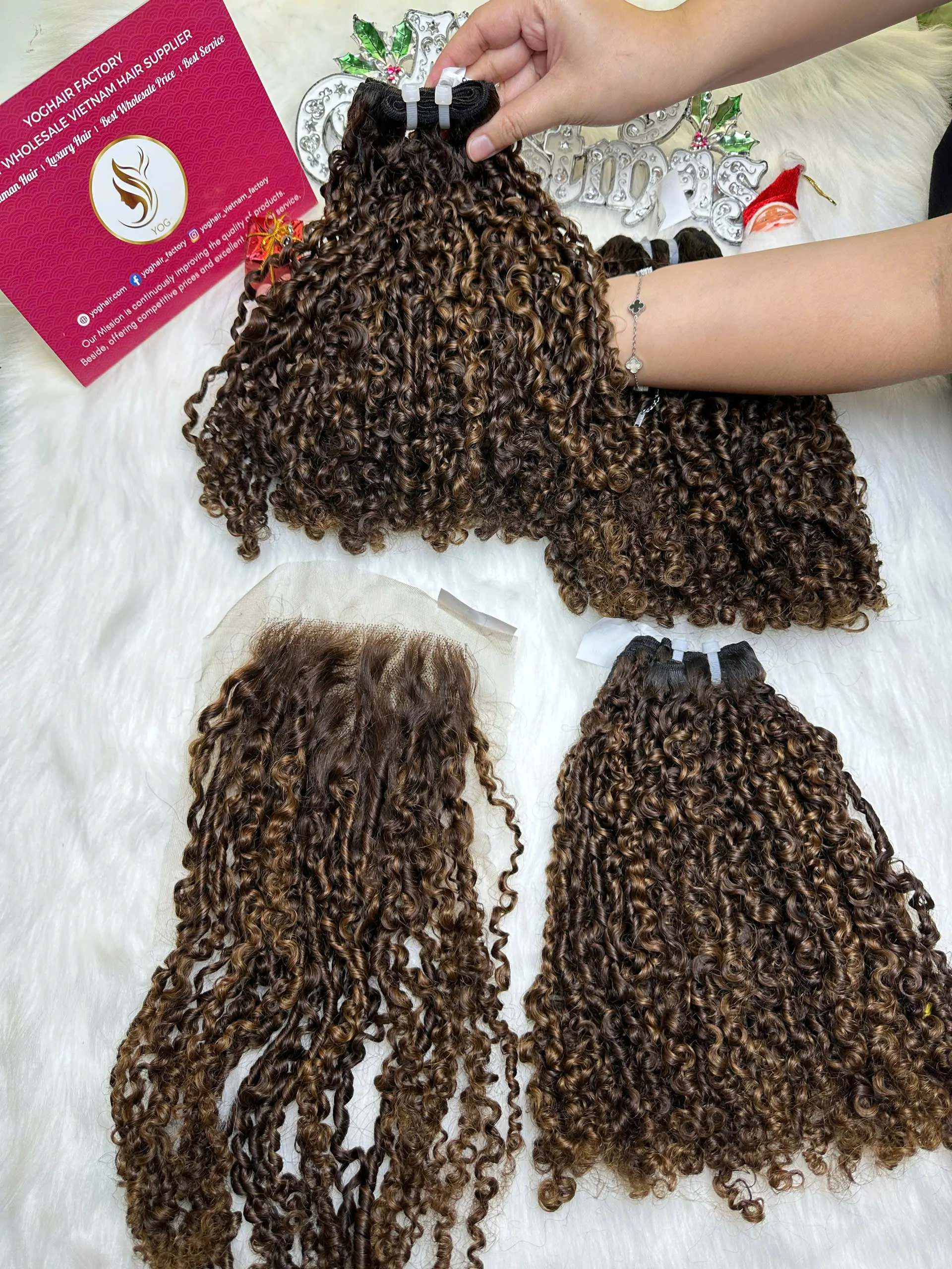 Weft Hair Extension Pixie Curly Mix Piano Color Raw Vietnamese Hair