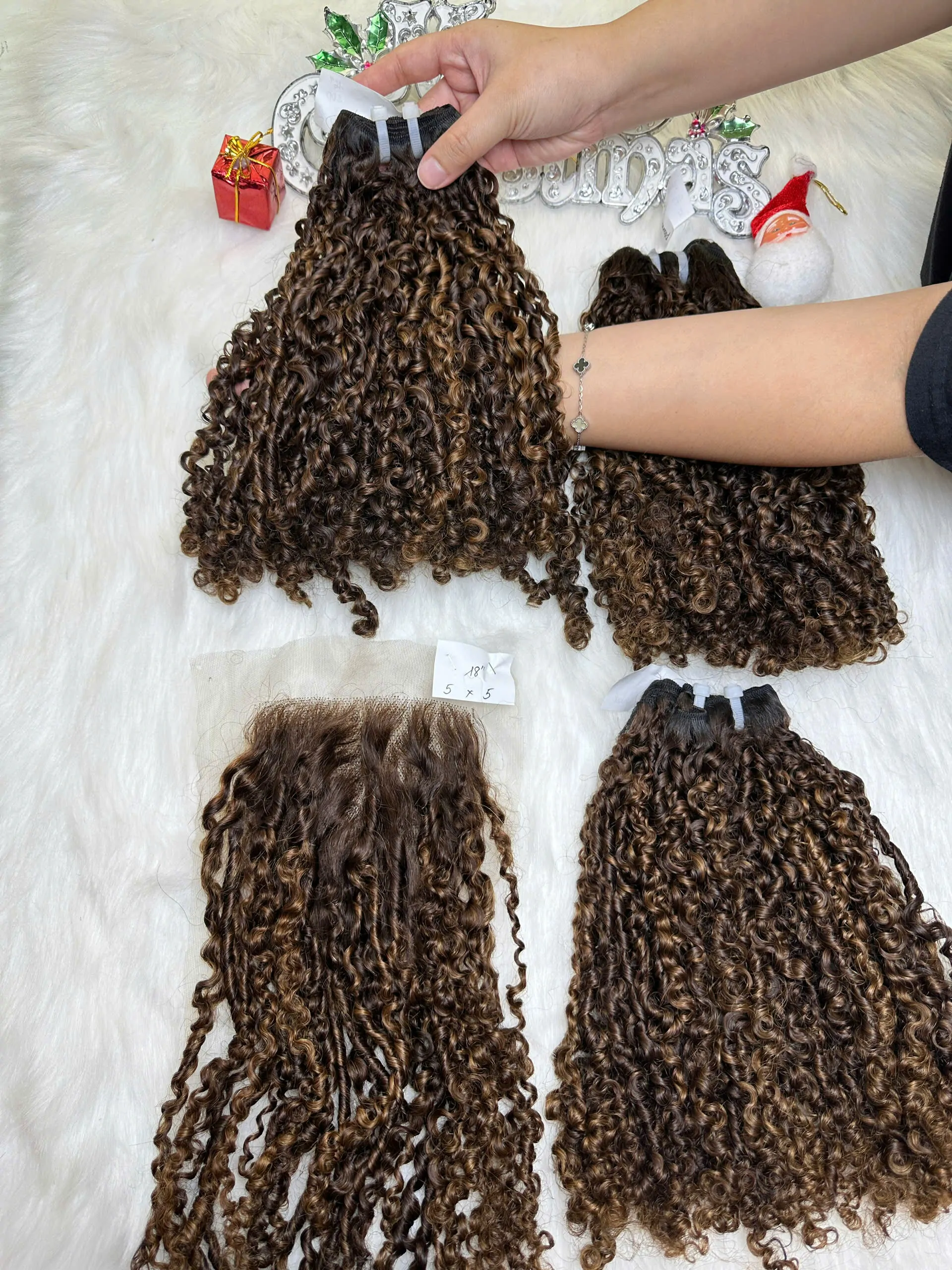 Weft Hair Extension Pixie Curly Mix Piano Color