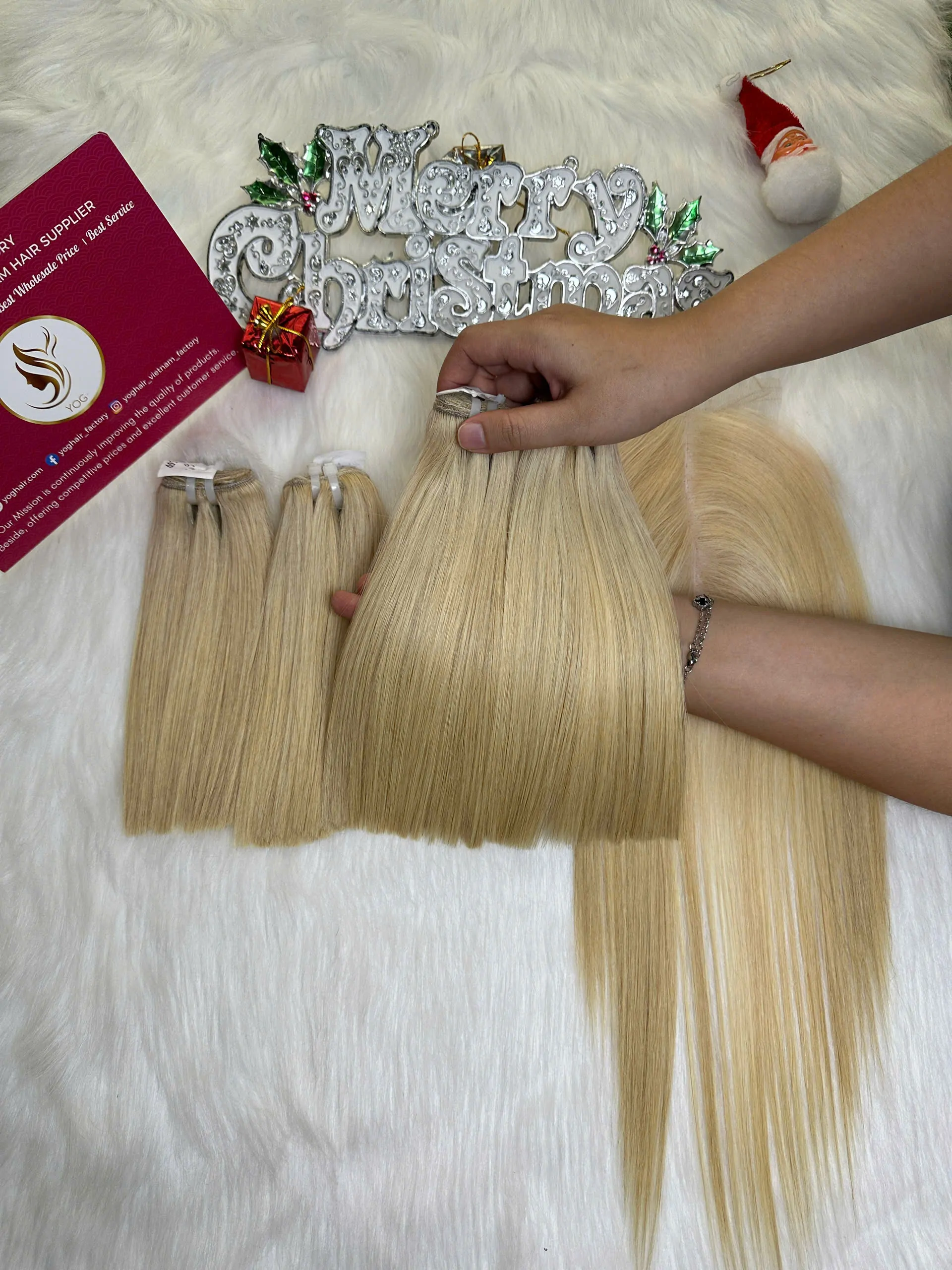 Weft Hair Extensions Blonde Color Vietnamese Hair
