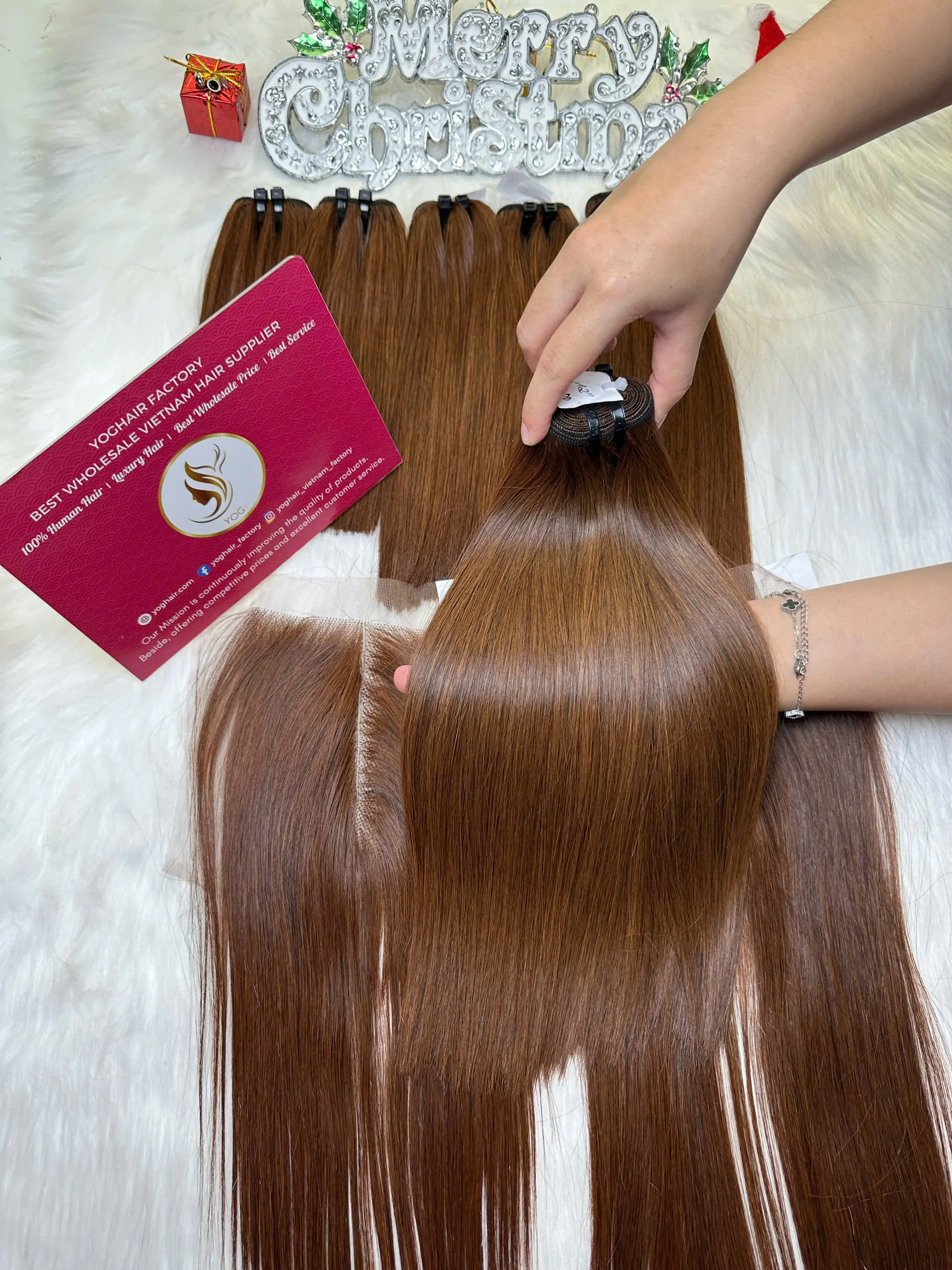 Weft Hair Extensions Bone Straight Dark Brown Color Raw Vietnamese Hair