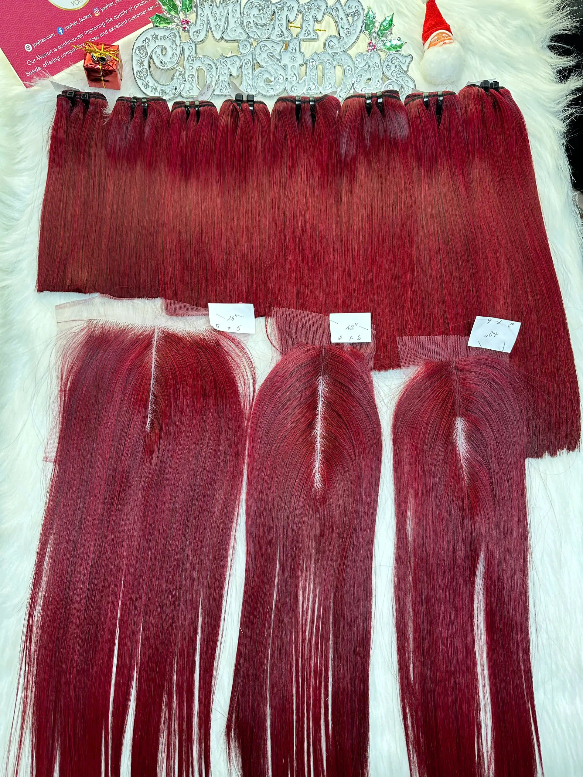 Weft Hair Extensions Bone Straight Red Color Vietnam Hair