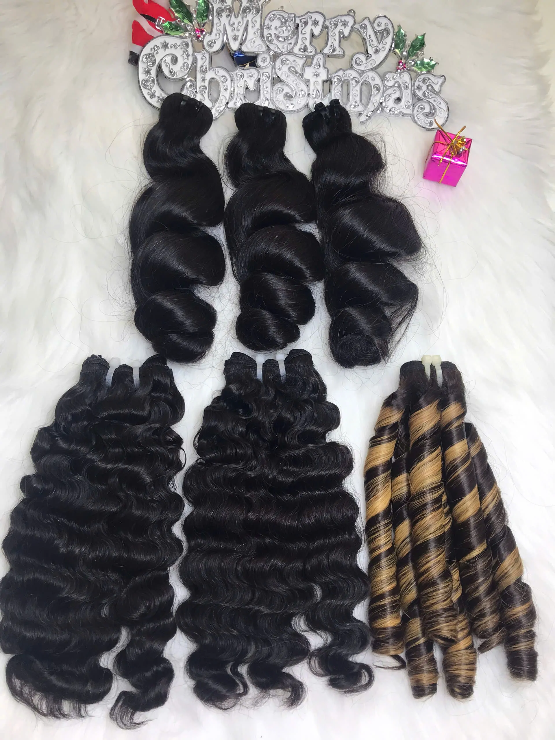 Weft Hair Extensions Bouncy Curly Mix Piano Color Raw Hair