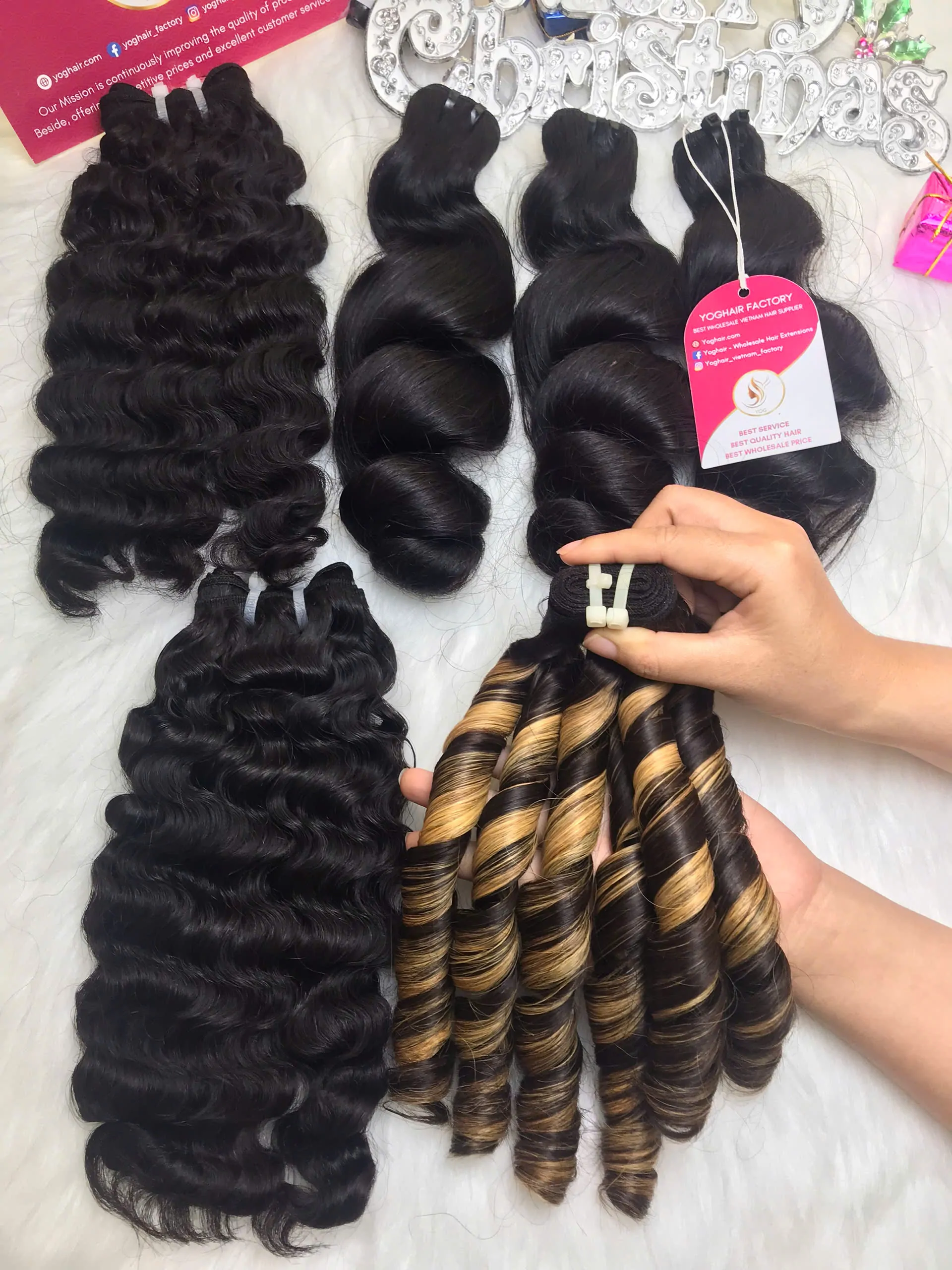 Weft Hair Extensions Bouncy Curly Mix Piano Color Raw Vietnam Hair