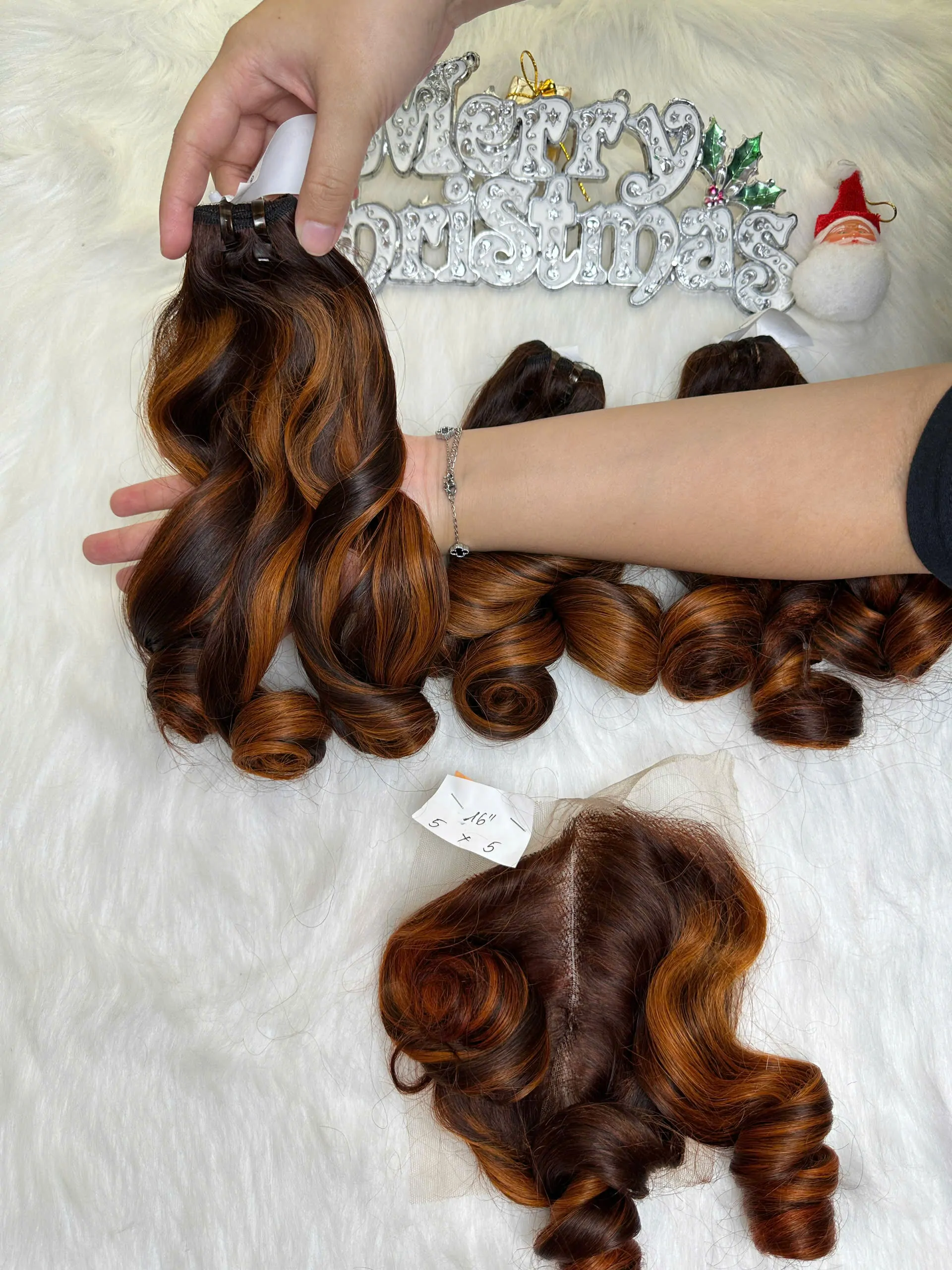 Weft Hair Extensions Fumi Bouncy Curly Mix Piano Color Raw Vietnameme Hair