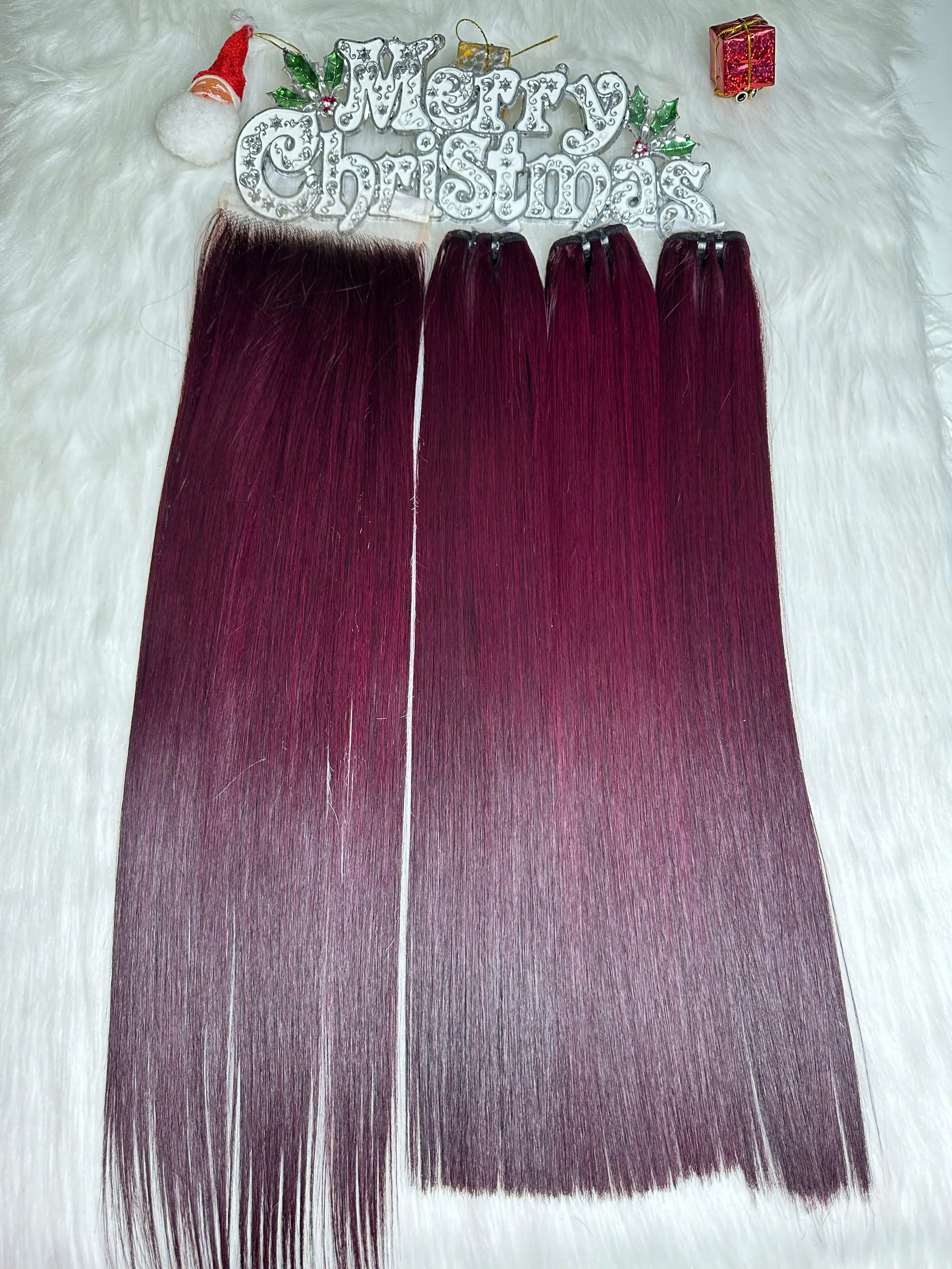 Bone Straight Hair Burgundy Color Raw Vietnamese Weft Hair Extensions 4 Bone Straight Hair Burgundy Color Raw Vietnam Weft Hair Extensions