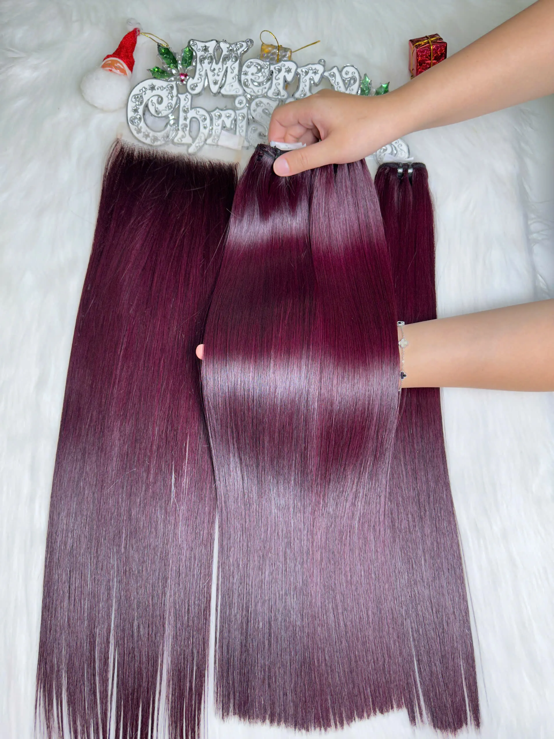Bone Straight Hair Burgundy Color Raw Vietnamese Weft Hair Extensions 2 Bone Straight Hair Burgundy Color Raw Vietnam Weft Hair
