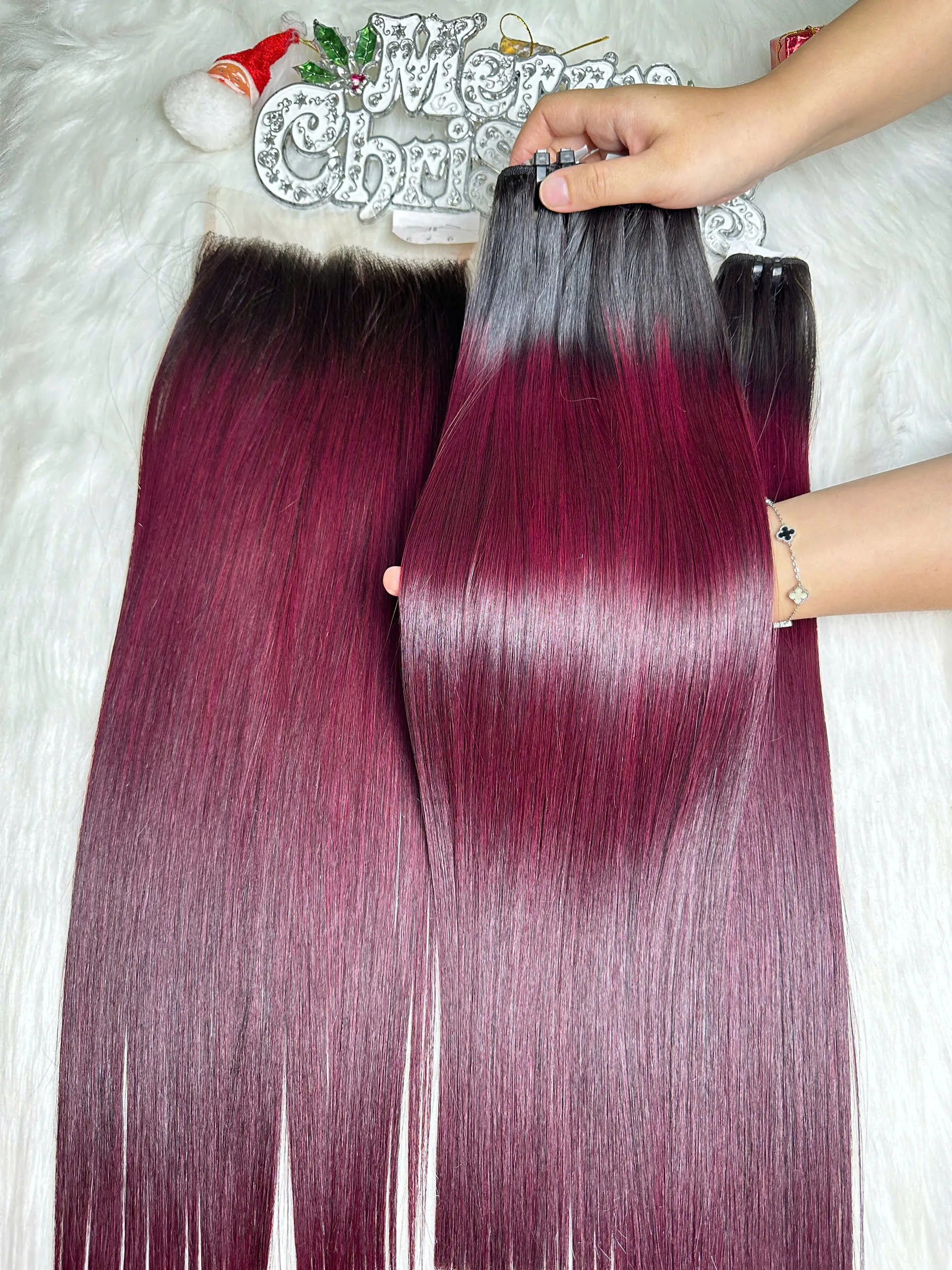 Bone Straight Hair Ombre Burgundy Color Vietnamese Weft Hair Extensions 2 Bone Straight Hair Ombre Burgundy Color Vietnam Weft Hair Extensions