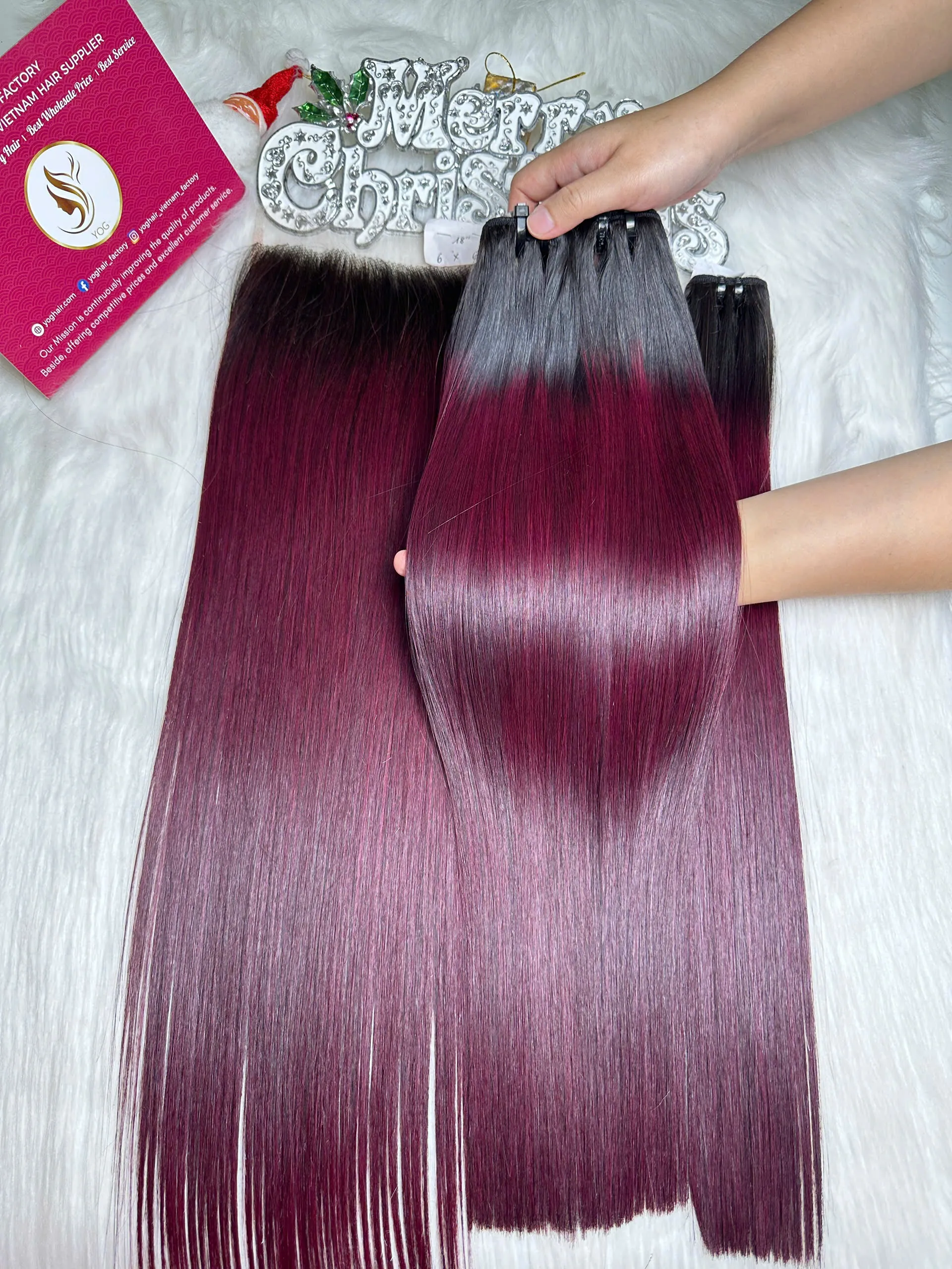 Bone Straight Hair Ombre Burgundy Color Vietnamese Weft Hair Extensions 1 Bone Straight Hair Ombre Burgundy Color Vietnamese Weft Hair Extensions