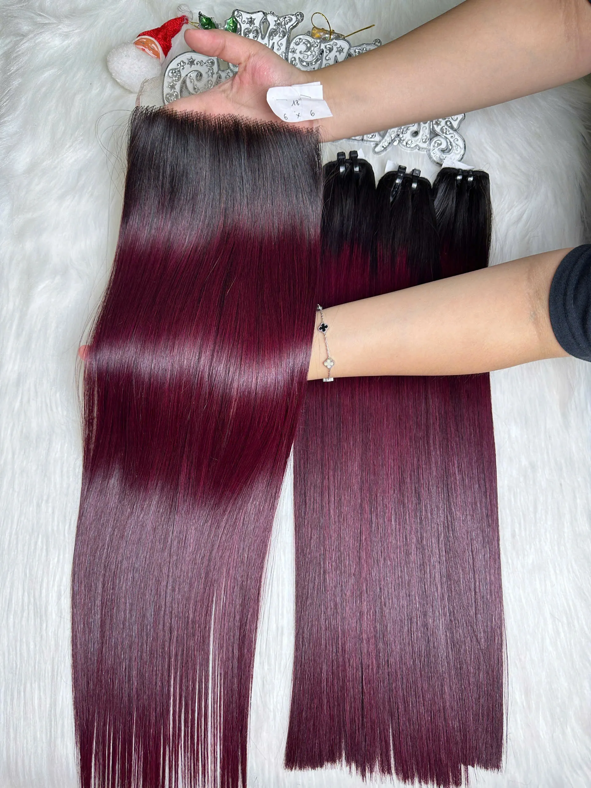 HD Lace Frontal 6x6 Ombre Burgundy Color Vietnam Hair