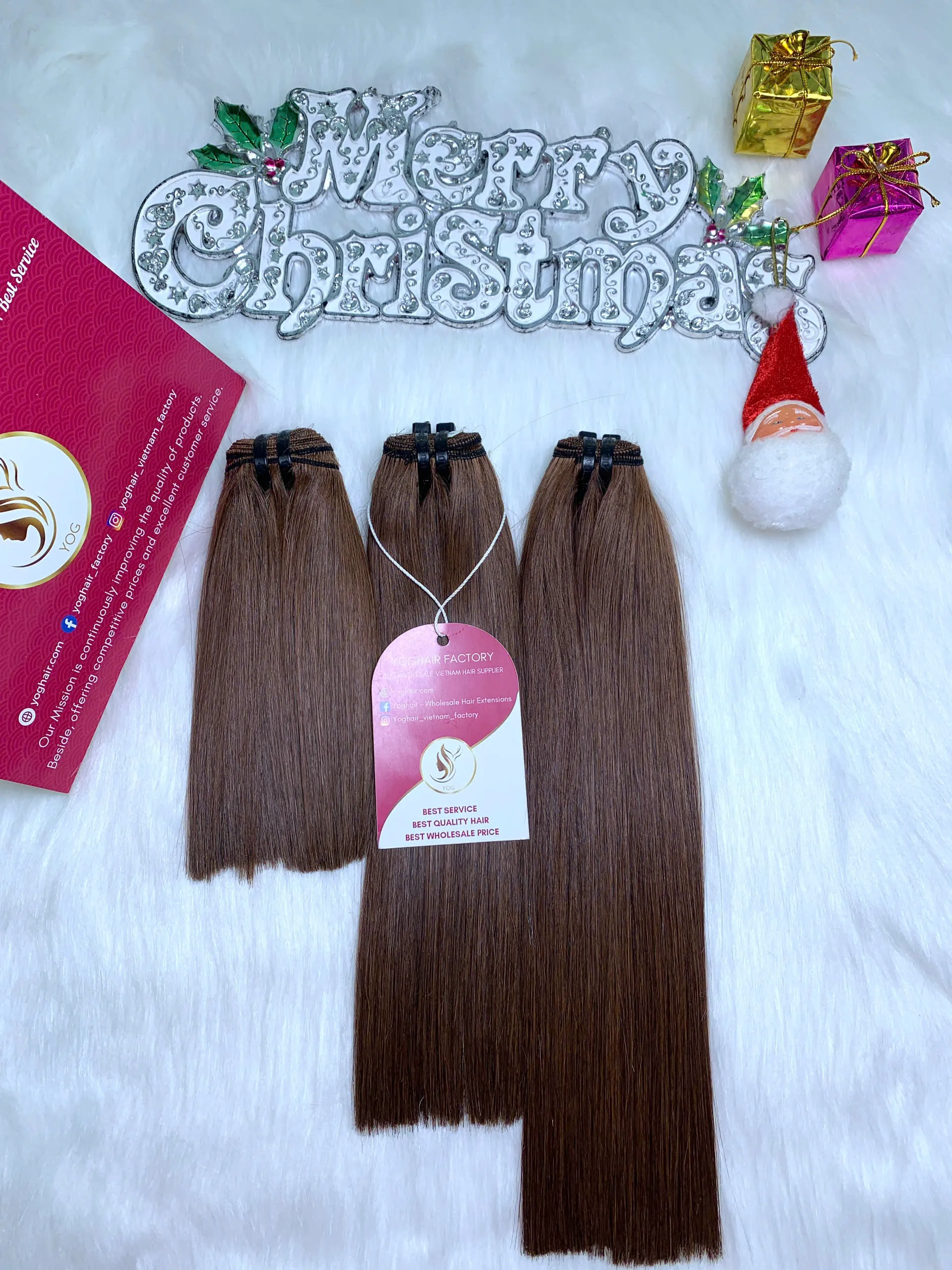 Bone Straight Hair Dark Brown Color Machine Weft Hair Extensions