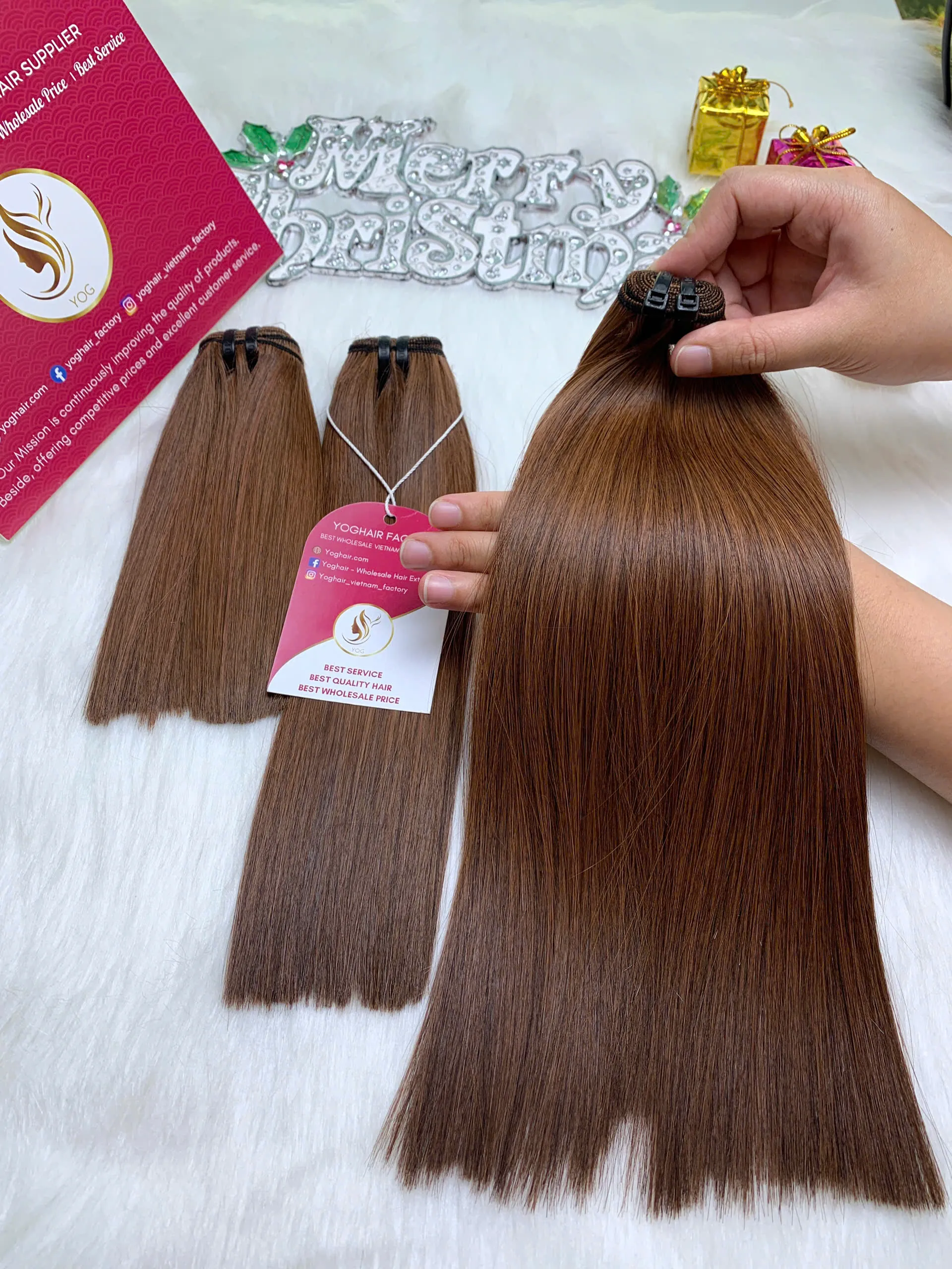 Bone Straight Hair Dark Brown Color Machine Weft Hair Extensions
