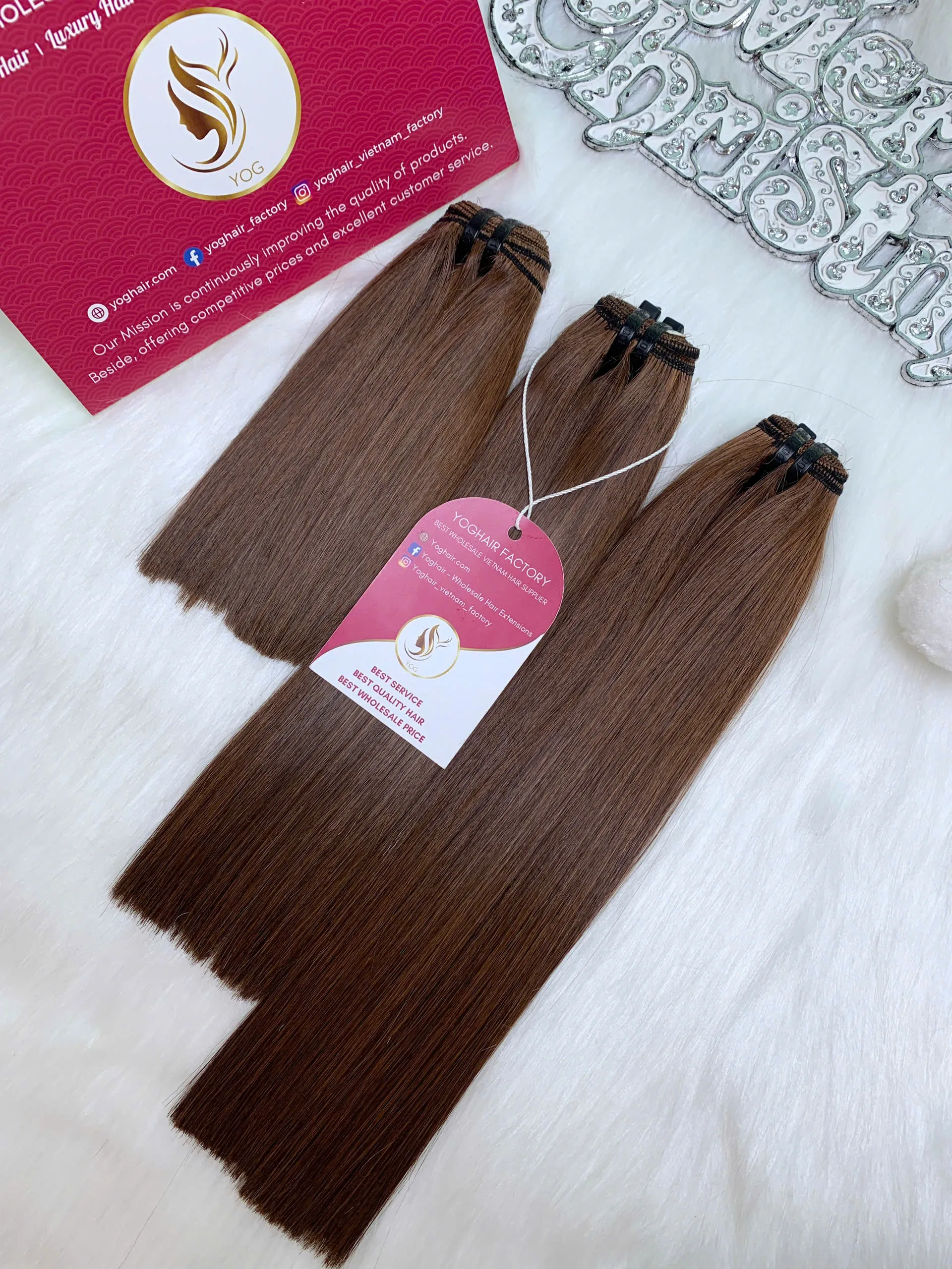 Bone Straight Hair Dark Brown Color Machine Weft Hair Extensions