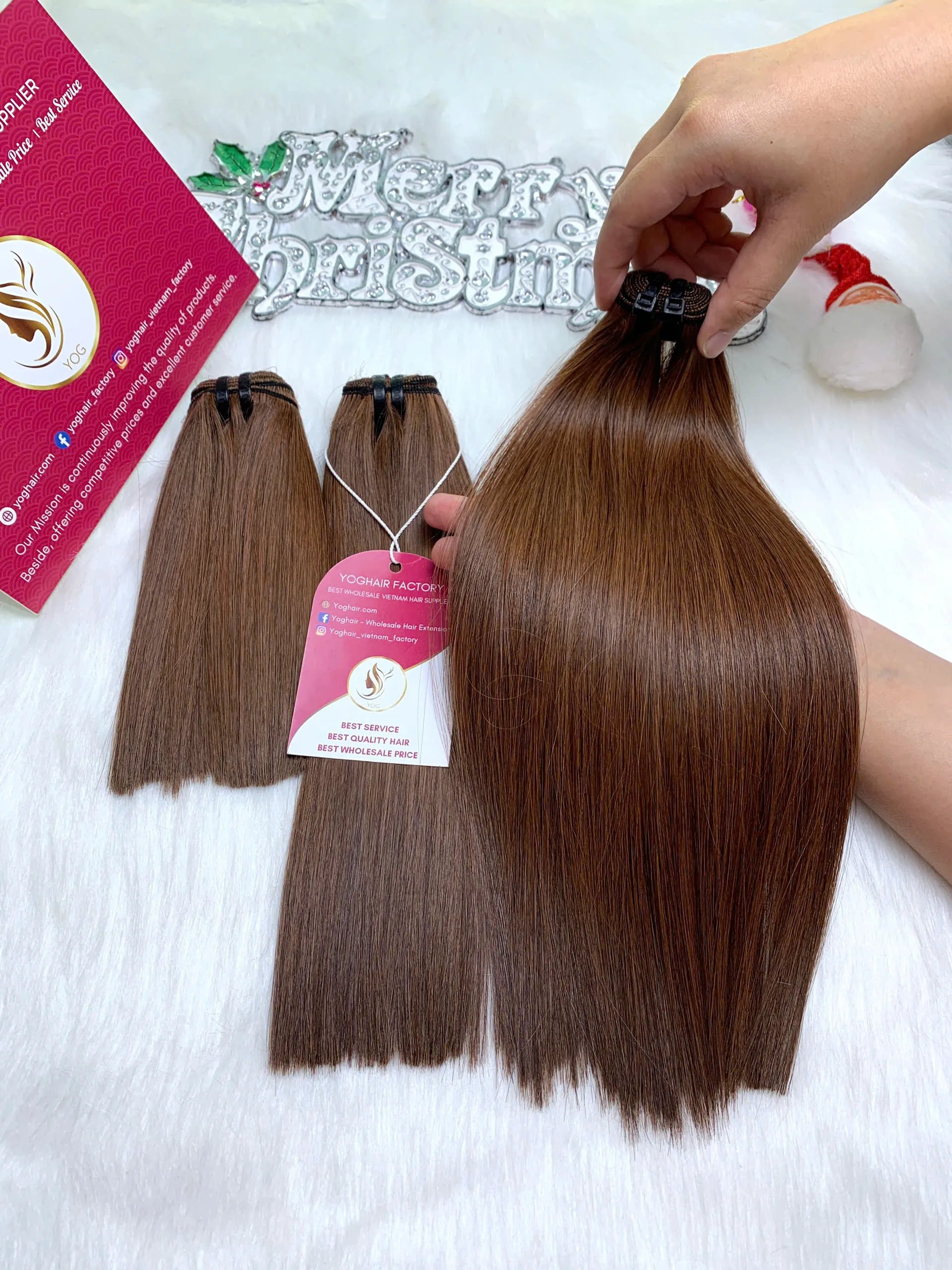 Bone Straight Hair Dark Brown Color Machine Weft Hair Extensions