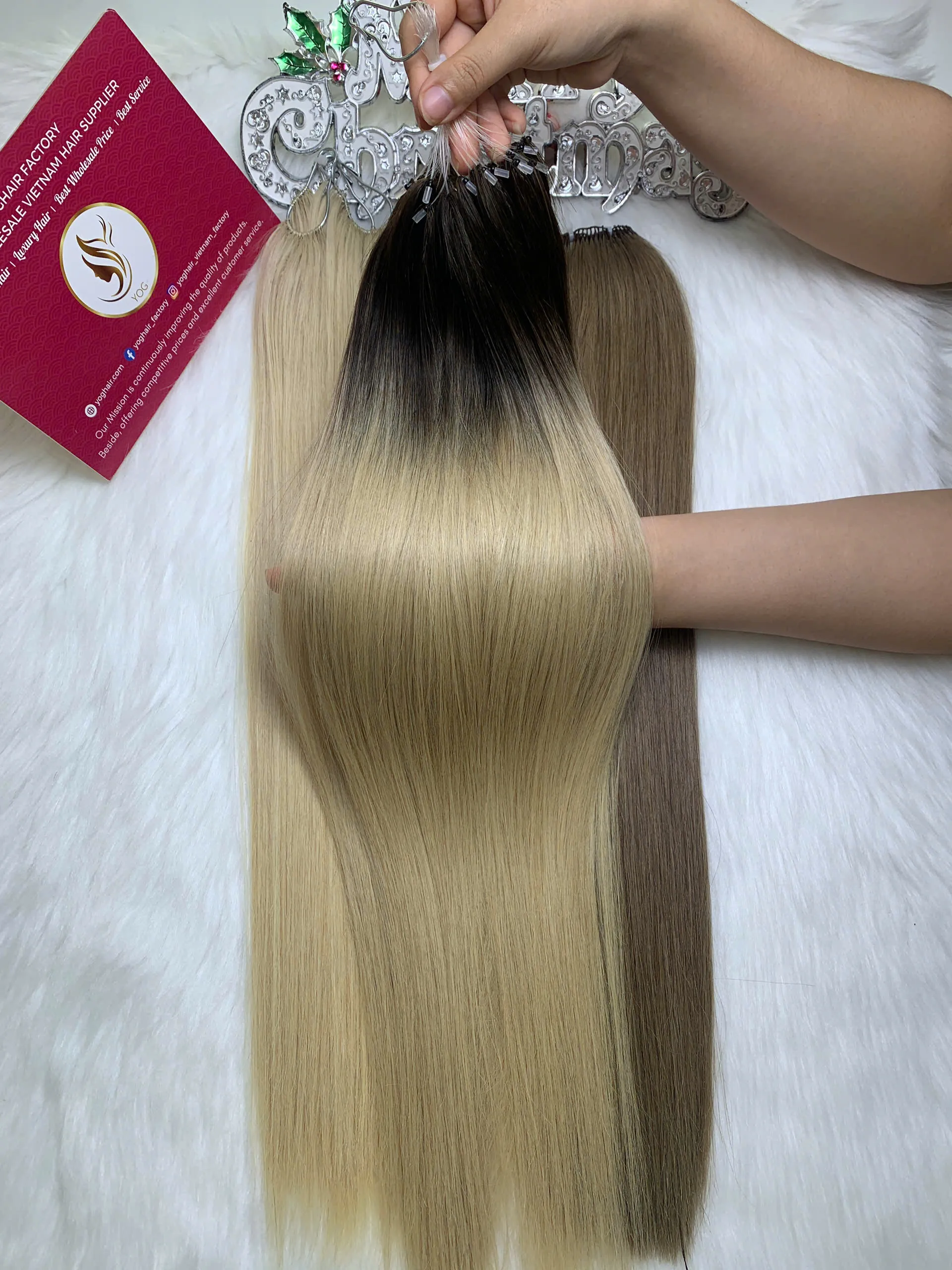 H6 Feather Hair Extensions Ombre Blonde Color Raw Vietnamese Hair Quality