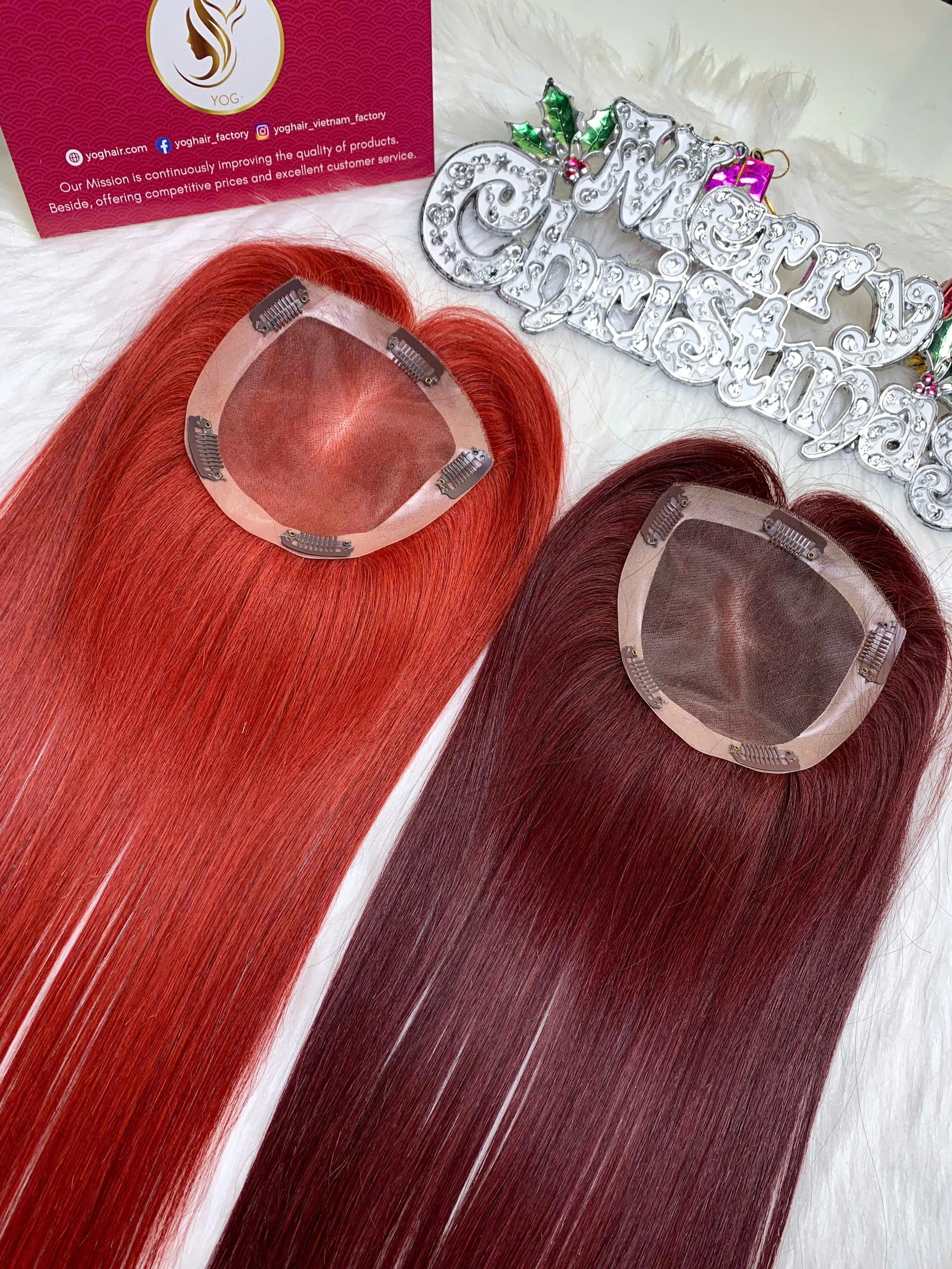 Human Hair Topper 150 Density Lace 5×5 Light Red Color Vietnamese Hair