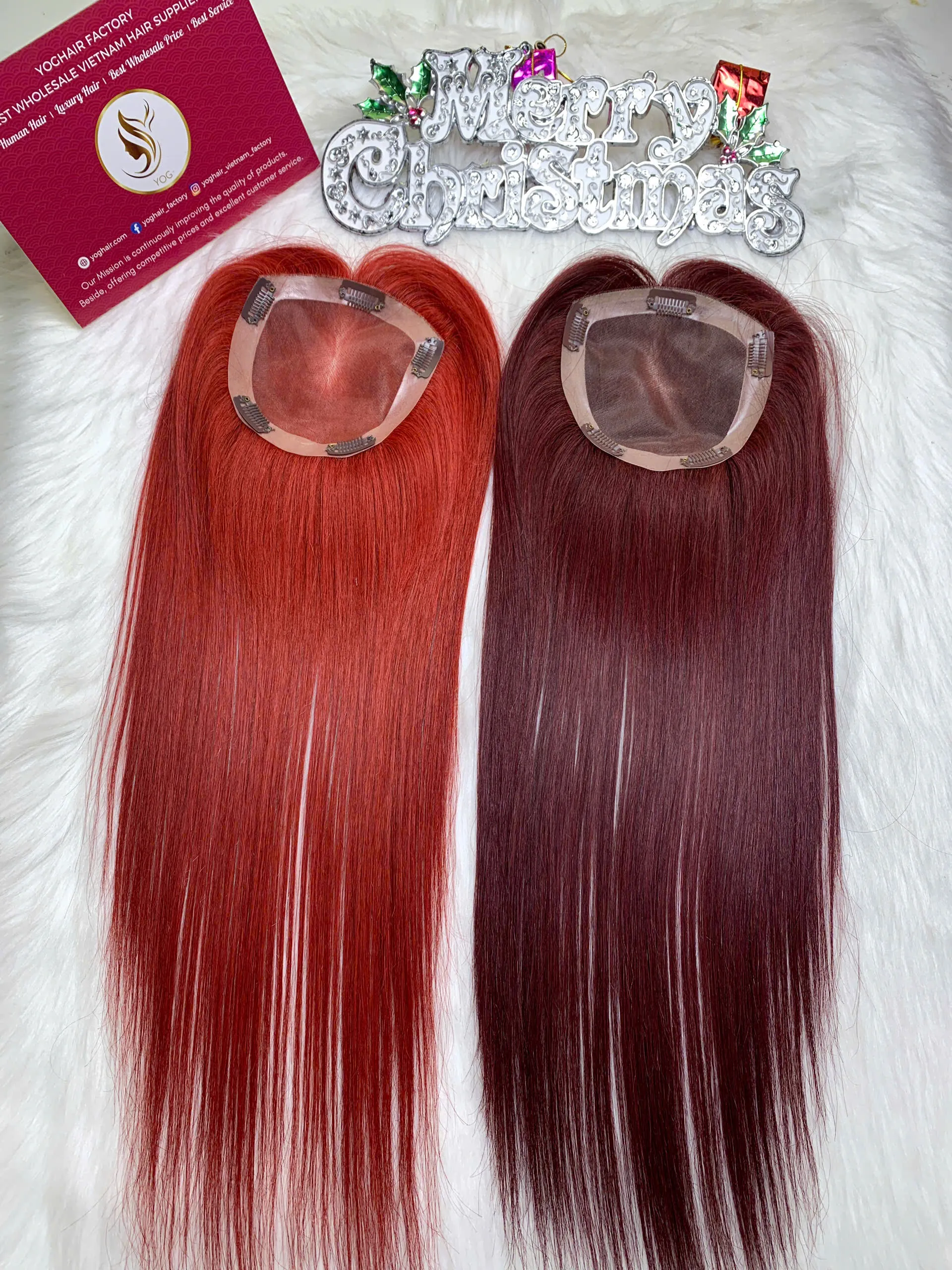 Human Hair Topper 150 Density Lace 5×5 Light Red Color Vietnamese Hair
