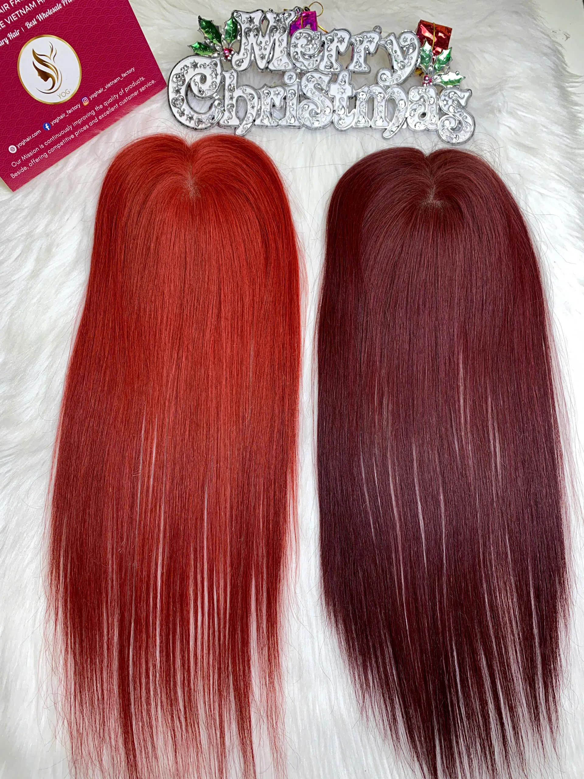 Human Hair Topper 150 Density Lace 5×5 Light Red Color Vietnamese Hair