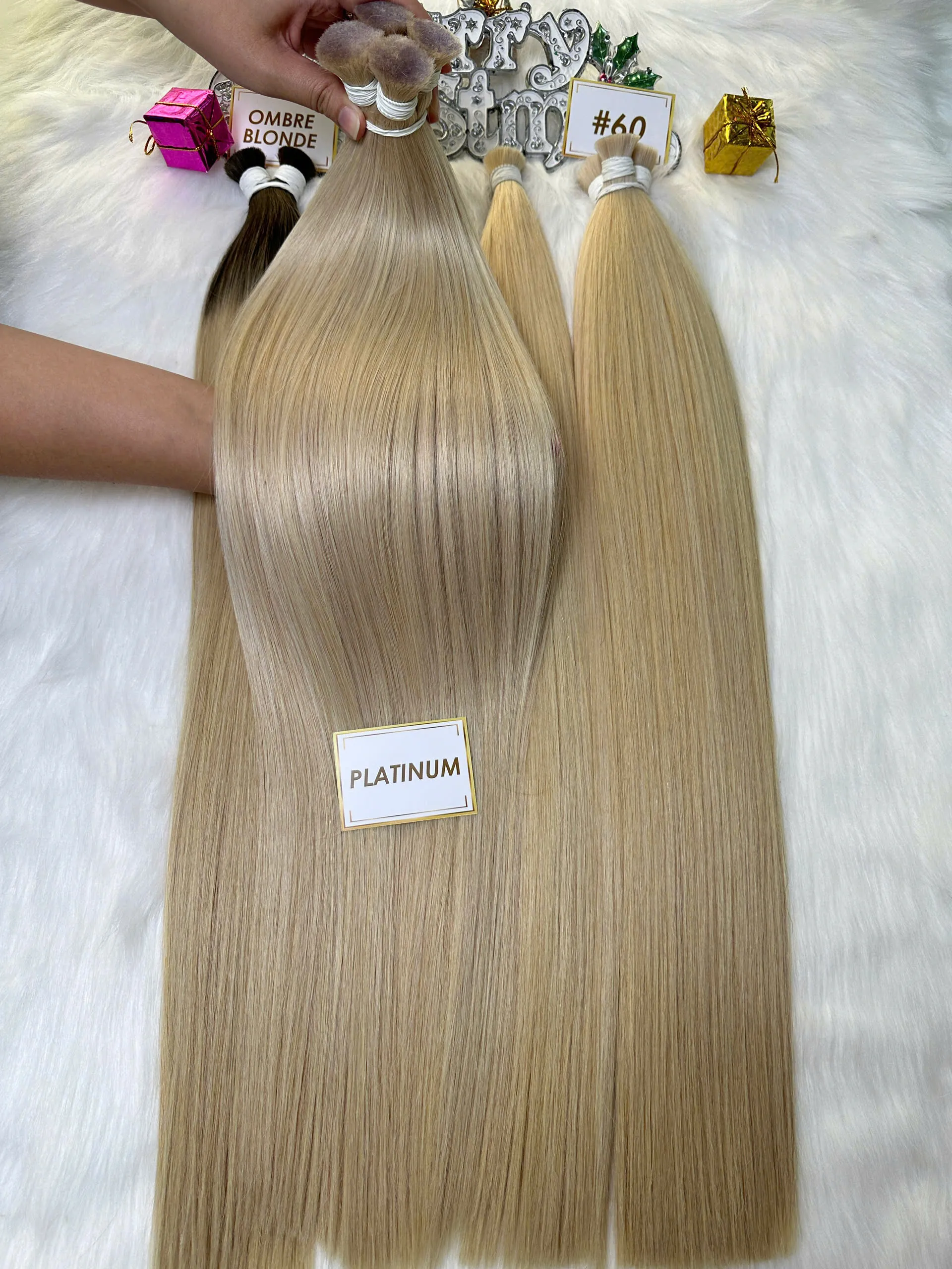 Natural Straight Bulk Hair Human Hair Platinum Color Vietnamese Hair
