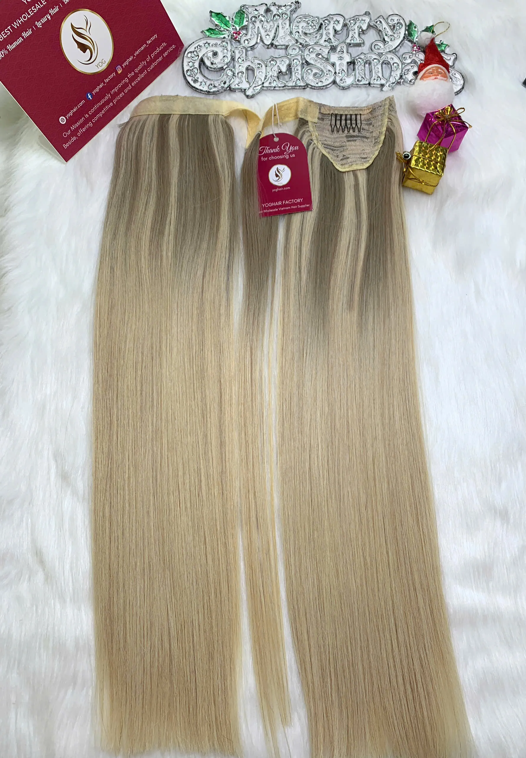 Ponytail Hair Extensions Mix Piano Blonde Color Luxurious Vietnamese Hair 2 Ponytail Hair Extensions Mix Piano Blonde Color Luxurious Vietnamese Hair