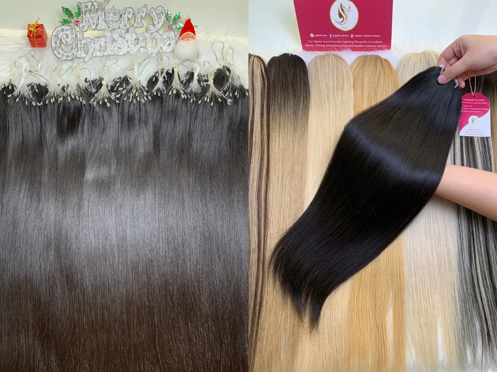 Model wearing VIP quality Vietnamese hair, showing smoothness and refined appearance.