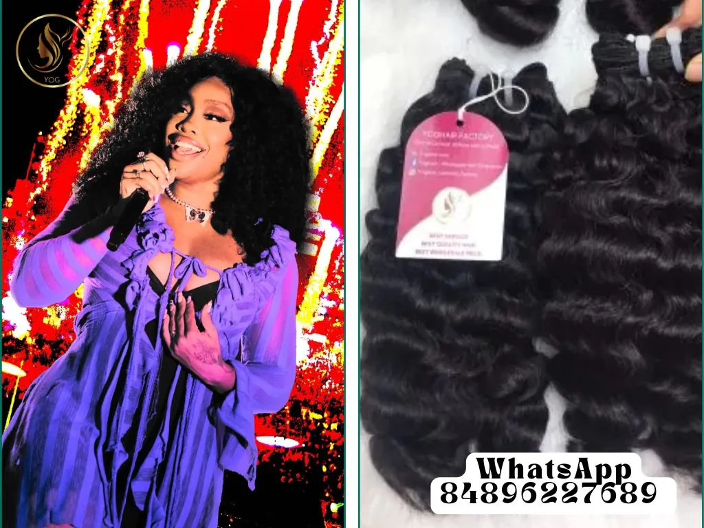 Sza hair wig in long, flowing waves that cascade down her back