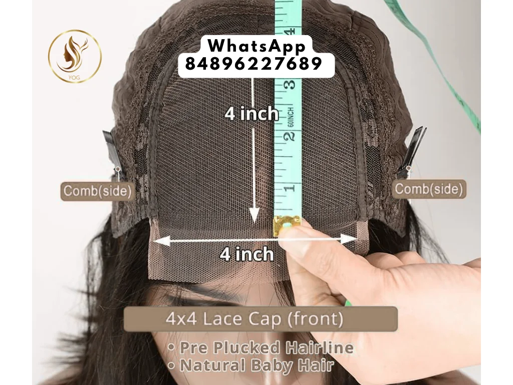 A 4x4 lace wig meaning lace patch that measures 4 inches wide by 4 inches long